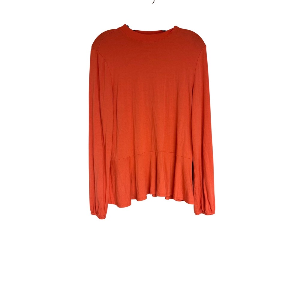 Apt. 9 Womens Coral Orange Peplum Long Sleeve Top Crew Neck Size M RN 73277
